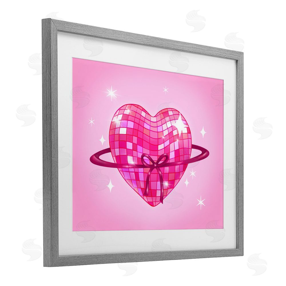 Stephanie Sanchez Disco Heart Planet Rings Gray Framed Print Under Glass Art