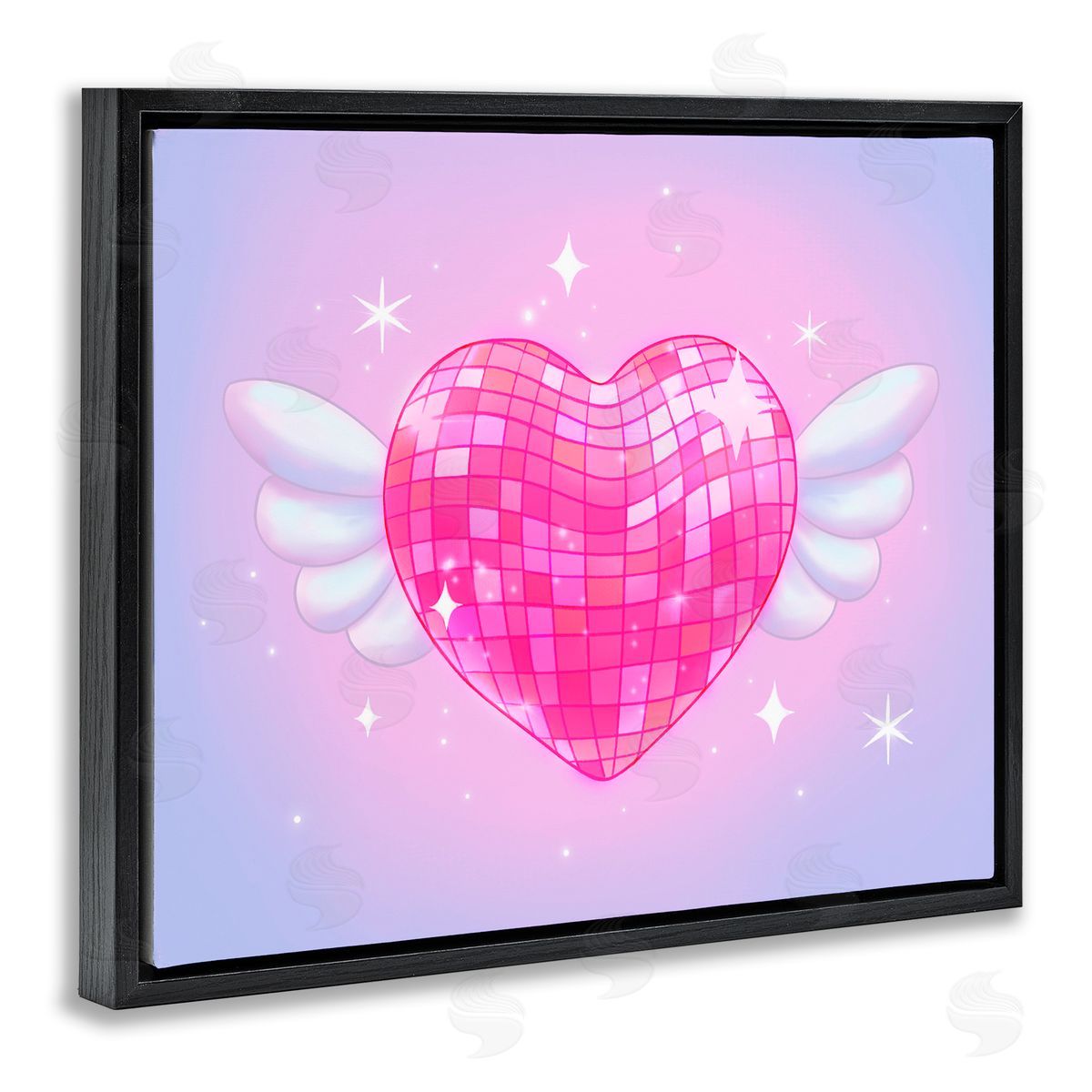 Stephanie Sanchez Disco Heart with Wings Black Floating Frame Canvas Wall Art Print