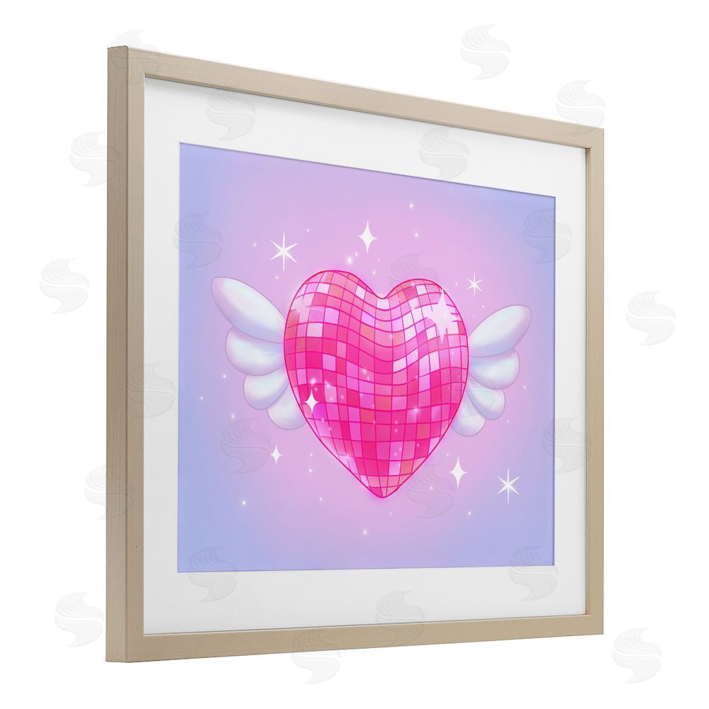 Stephanie Sanchez Disco Heart with Wings Birch Framed Print Under Glass Art