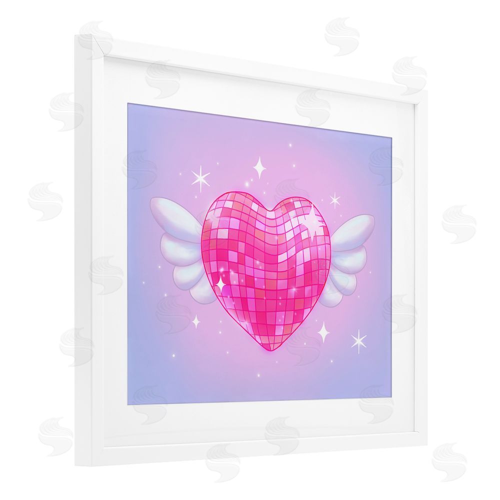 Stephanie Sanchez Disco Heart with Wings White Framed Print Under Glass Art