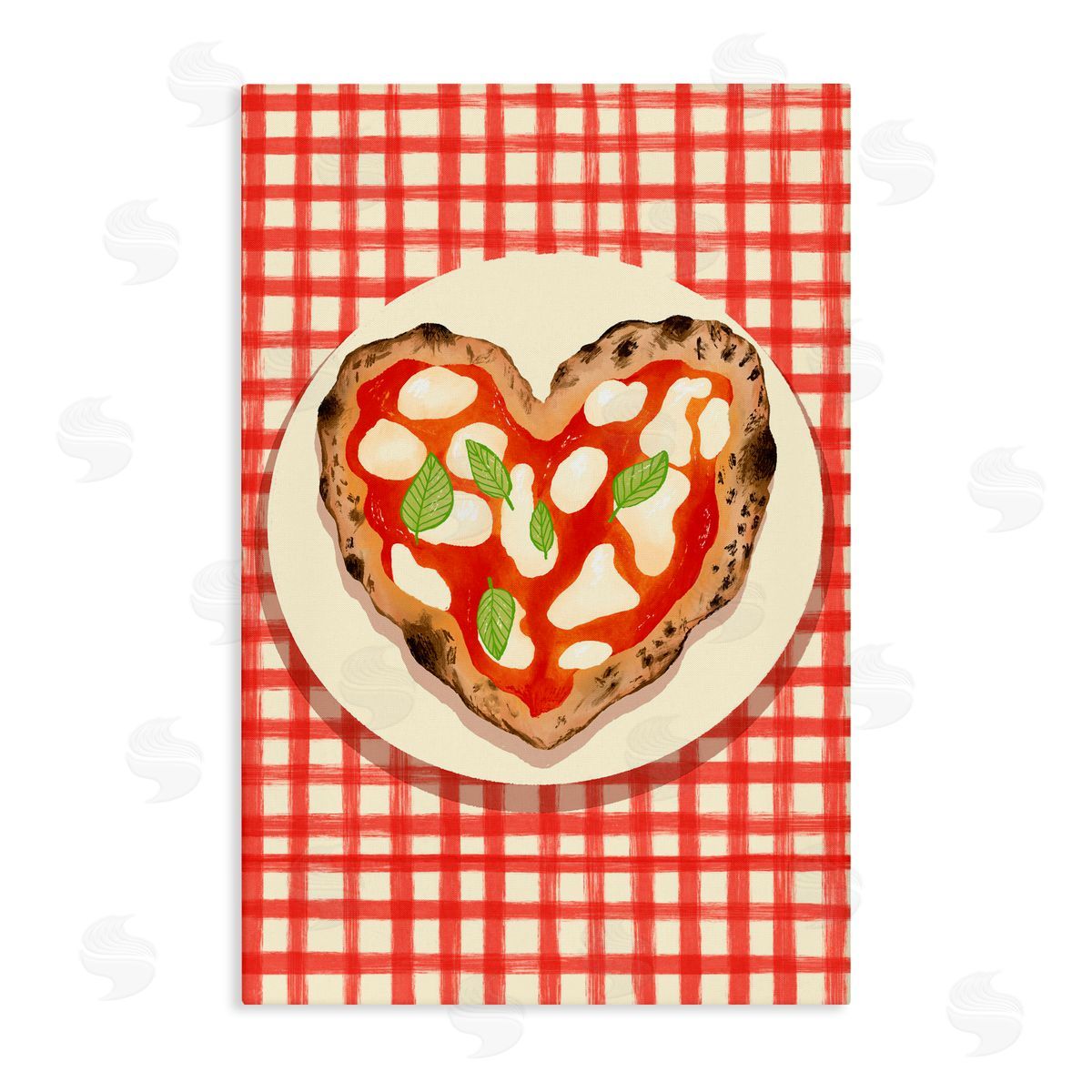 Florentina Dolci Heart Pizza on Red Check Canvas Wall Art Print
