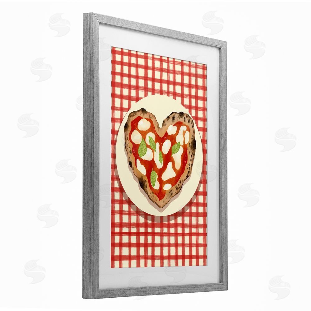 Florentina Dolci Heart Pizza on Red Check Gray Framed Print Under Glass Art