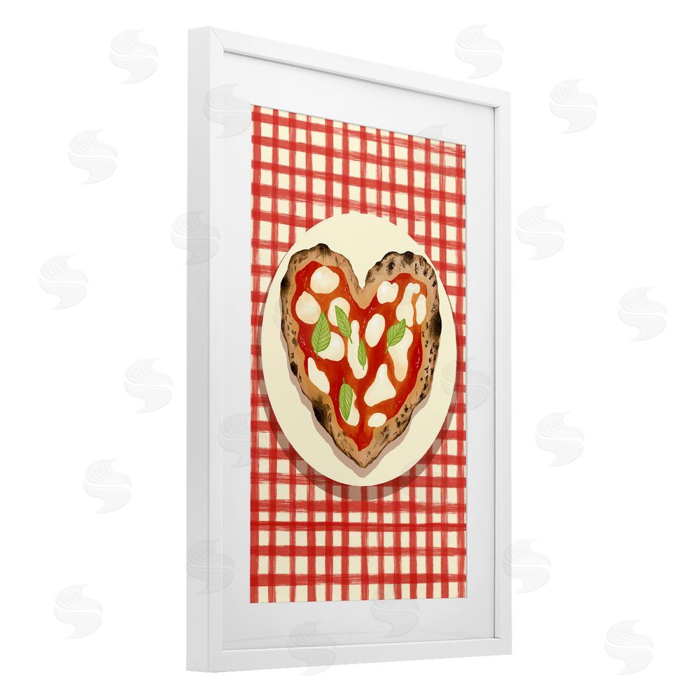 Florentina Dolci Heart Pizza on Red Check White Framed Print Under Glass Art
