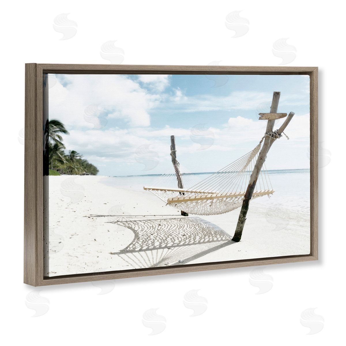 Noah Bay Beachside Idyll Scene Brown Floating Frame Canvas Art Print