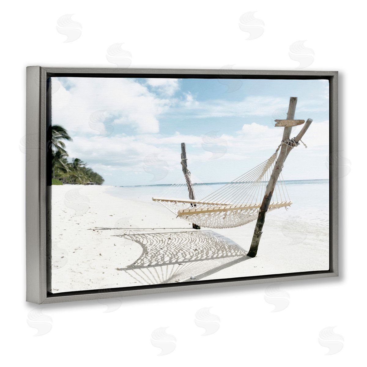 Noah Bay Beachside Idyll Scene Gray Floating Frame Canvas Art Print