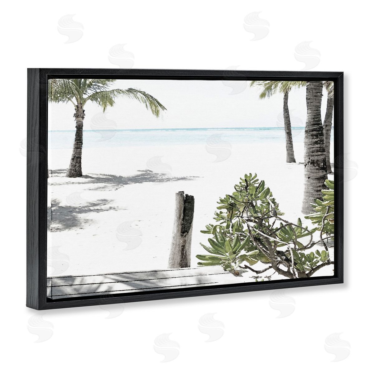 Noah Bay Shoreline Palms Landscape Black Floating Frame Canvas Wall Art Print