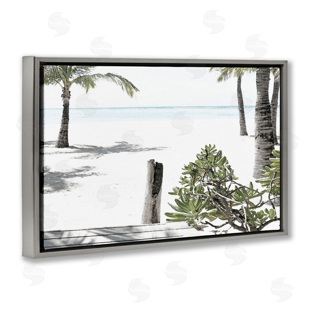 Noah Bay Shoreline Palms Landscape Gray Floating Frame Canvas Art Print