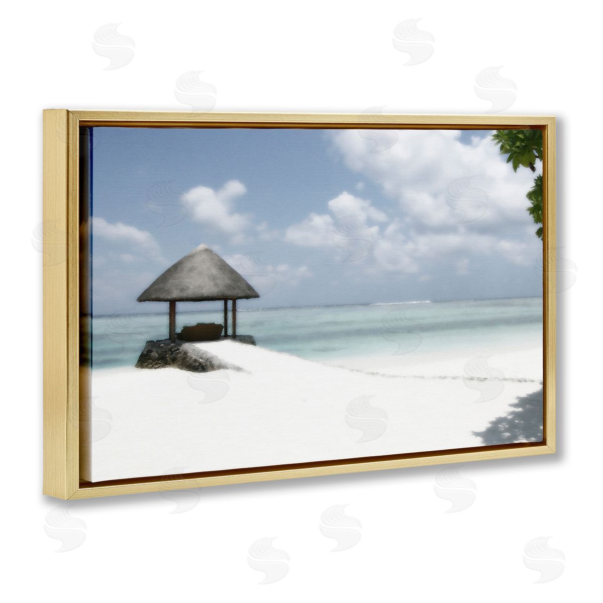 Noah Bay Quiet Place Beach Coast Gold Floating Frame Canvas Art Print