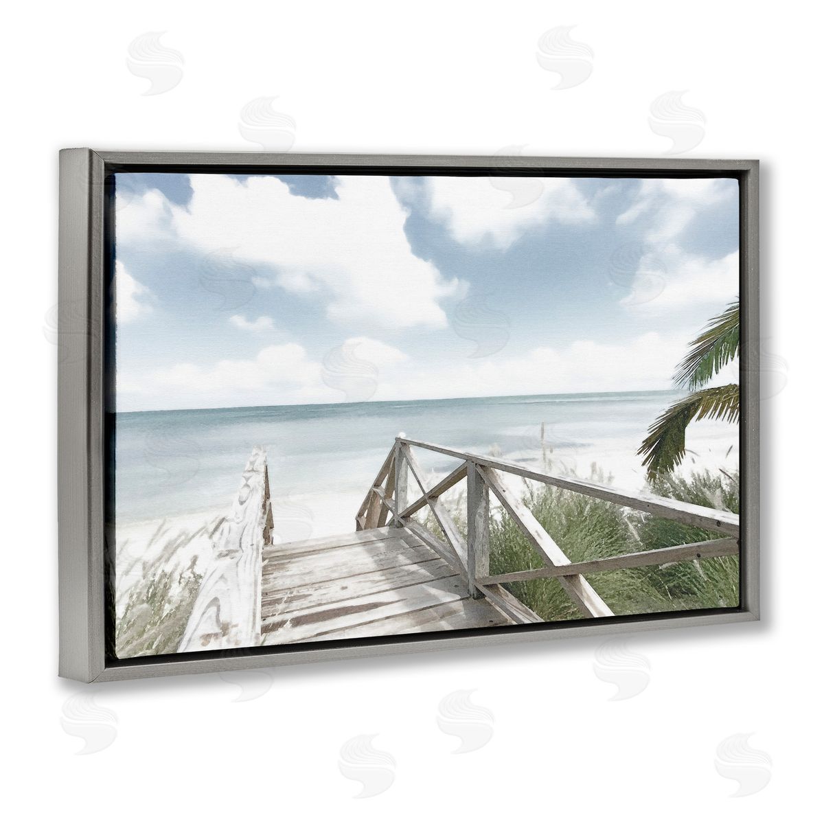 Noah Bay Far Horizon Beach Coast Gray Floating Frame Canvas Art Print