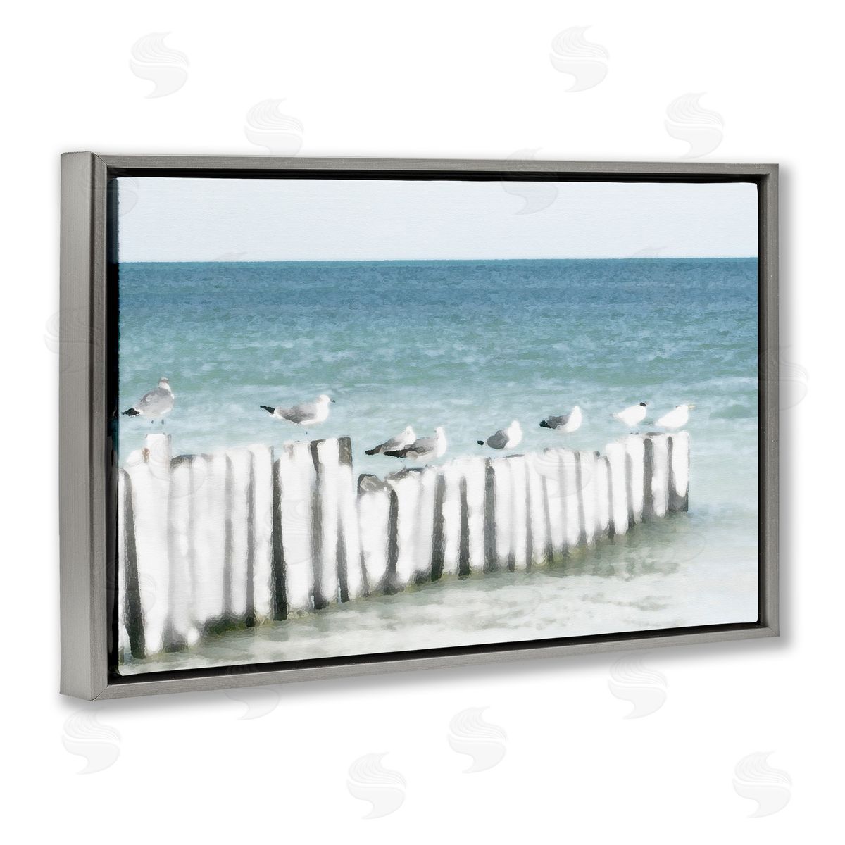 Noah Bay Gulls Waiting Beach Scene Gray Floating Frame Canvas Art Print