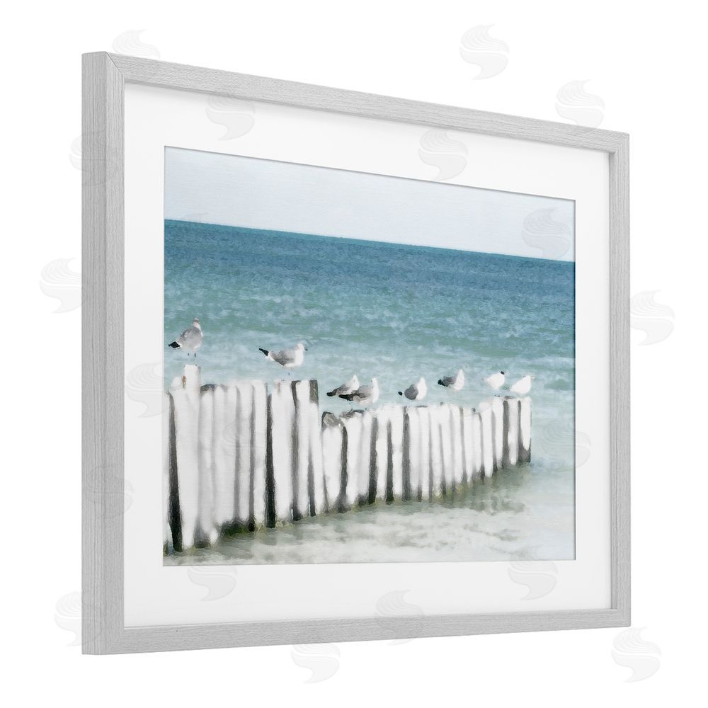 Noah Bay Gulls Waiting Beach Scene Gray Framed Print Under Glass Art