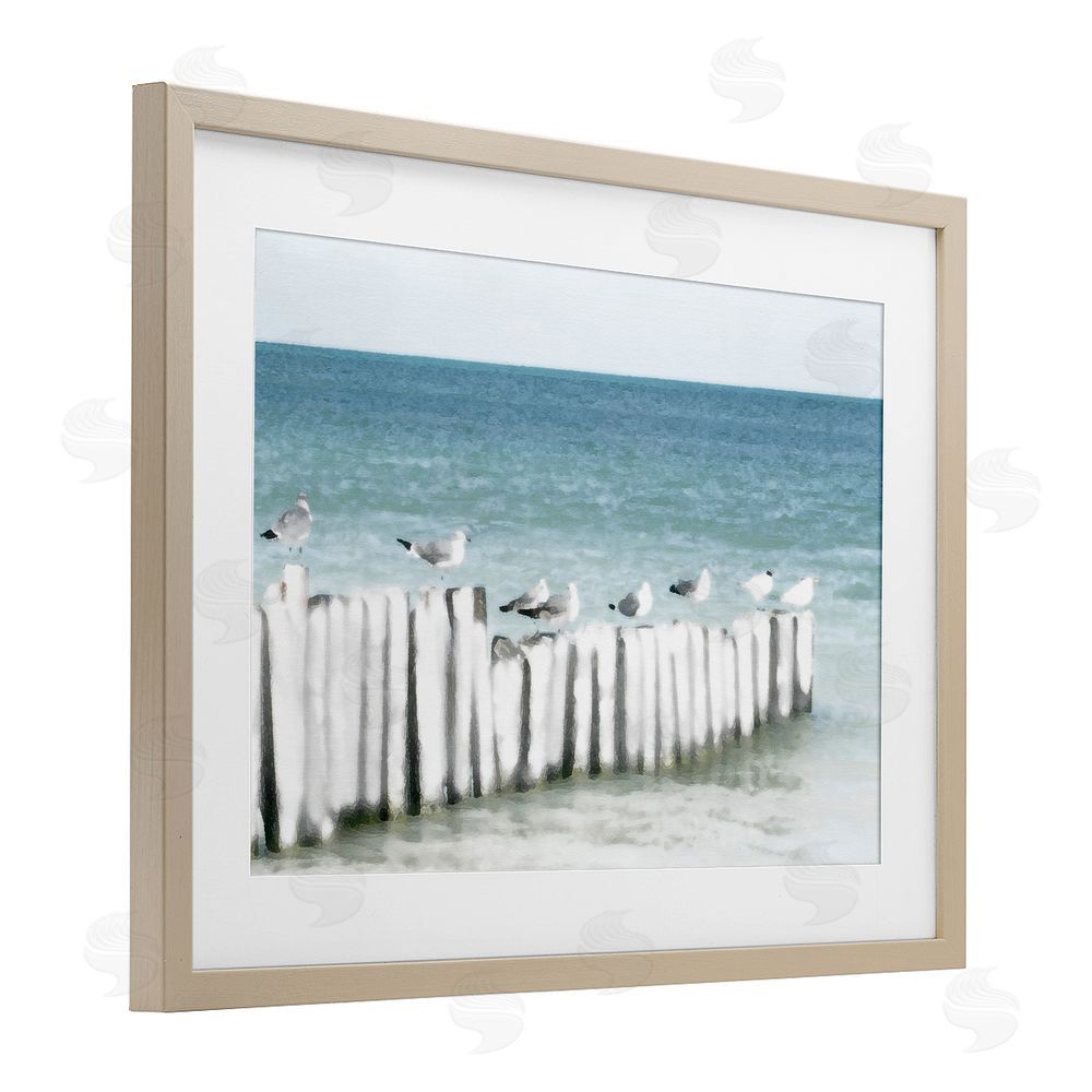 Noah Bay Gulls Waiting Beach Scene Birch Framed Print Under Glass Art