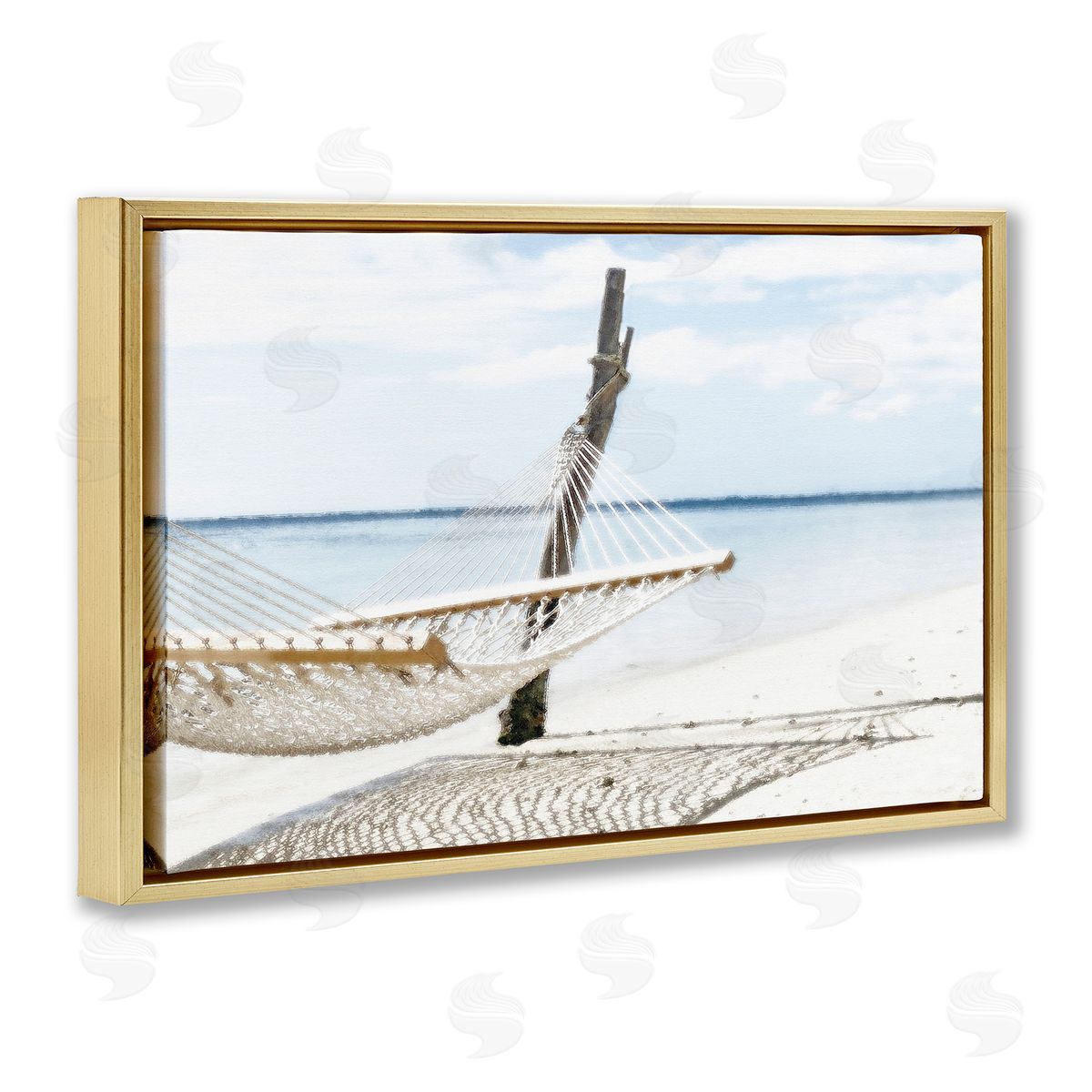 Noah Bay Beachside Hammock Coast Gold Floating Frame Canvas Art Print