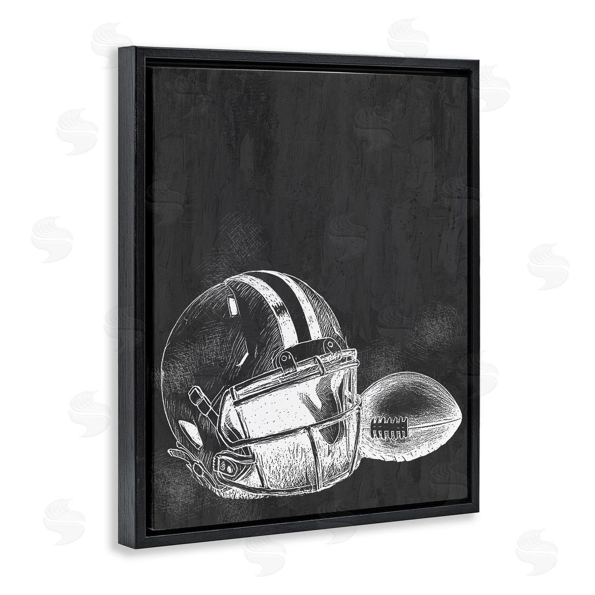 Kim Allen Monochrome Football Helmet & Ball Black Floating Frame Canvas Wall Art Print
