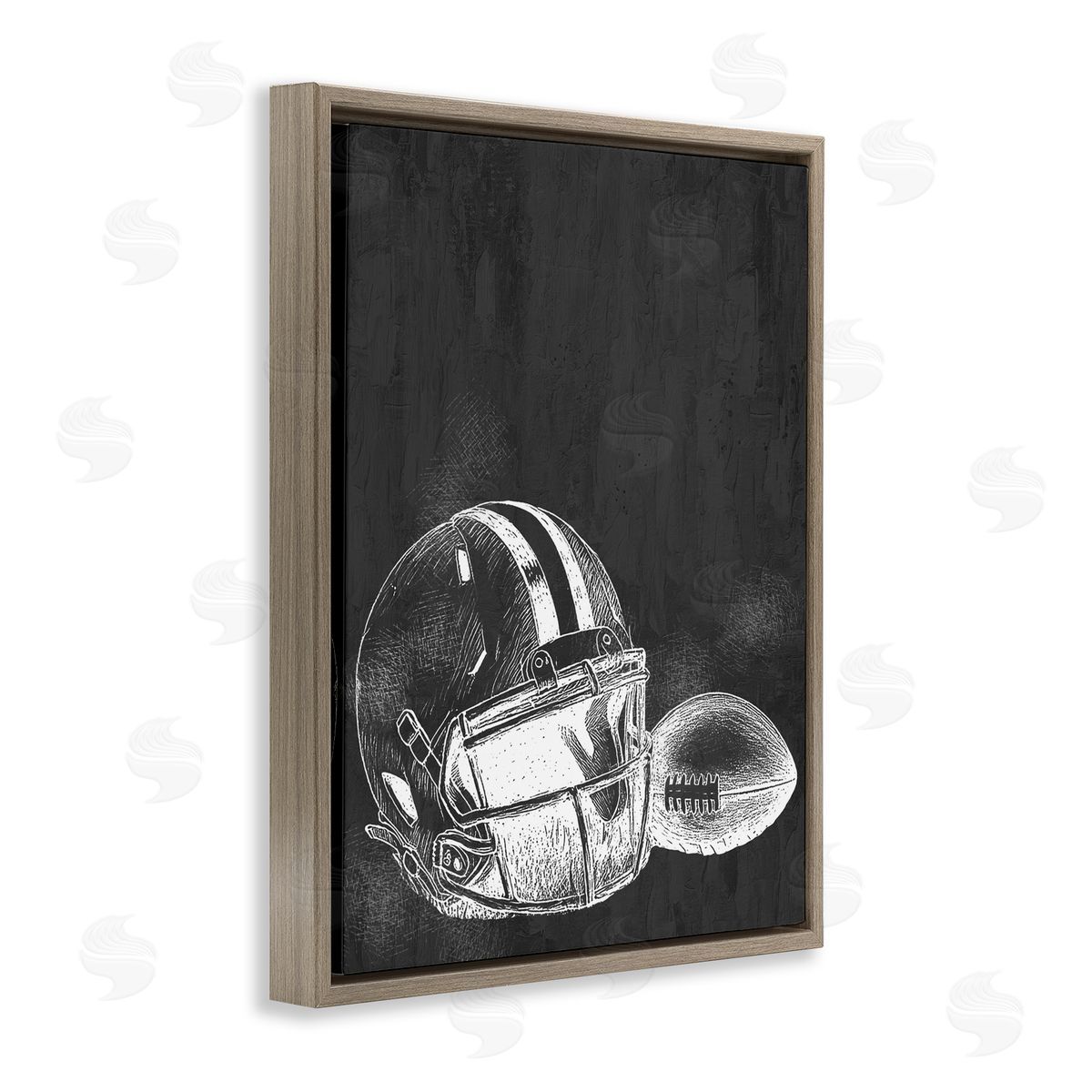 Kim Allen Monochrome Football Helmet & Ball Brown Floating Frame Canvas Art Print