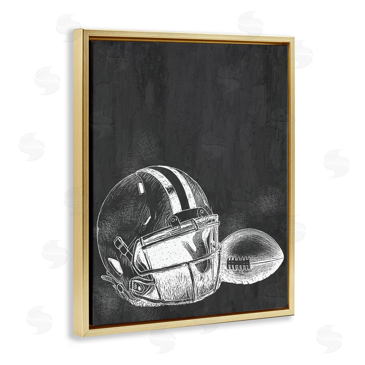 Kim Allen Monochrome Football Helmet & Ball Gold Floating Frame Canvas Art Print
