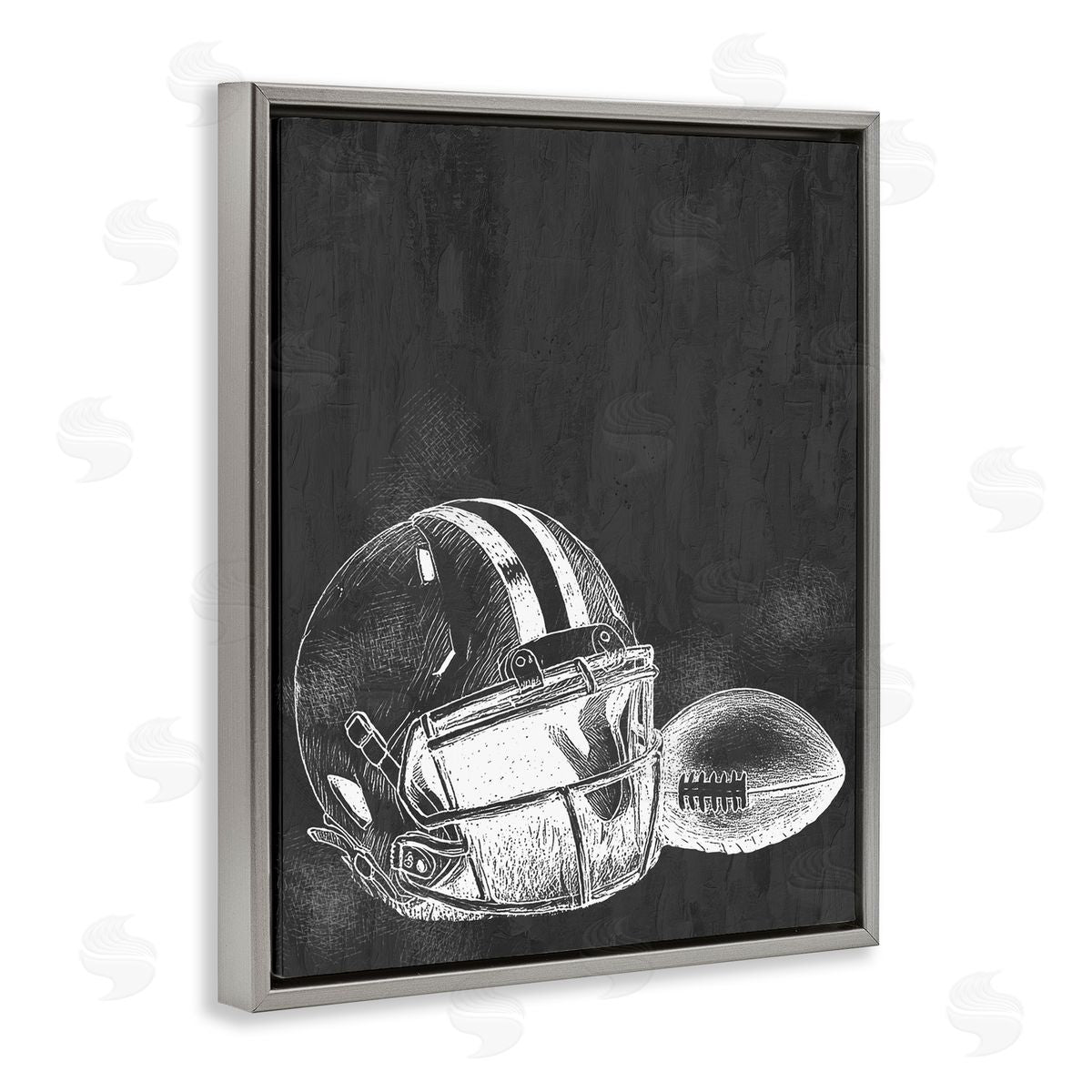 Kim Allen Monochrome Football Helmet & Ball Gray Floating Frame Canvas Art Print