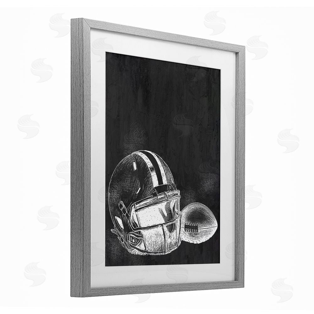 Kim Allen Monochrome Football Helmet & Ball Gray Framed Print Under Glass Art