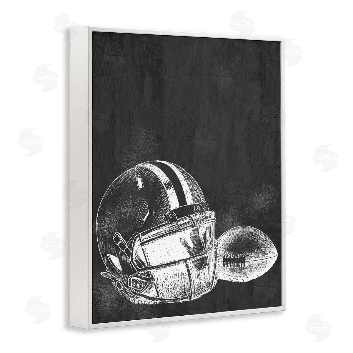 Kim Allen Monochrome Football Helmet & Ball White Frame Giclee Art Print
