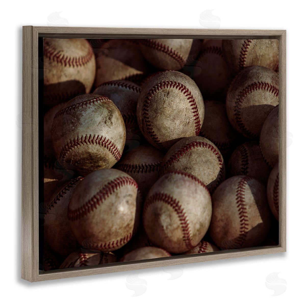 Marcus Prime Bin Of Baseballs Brown Floating Frame Canvas Art Print