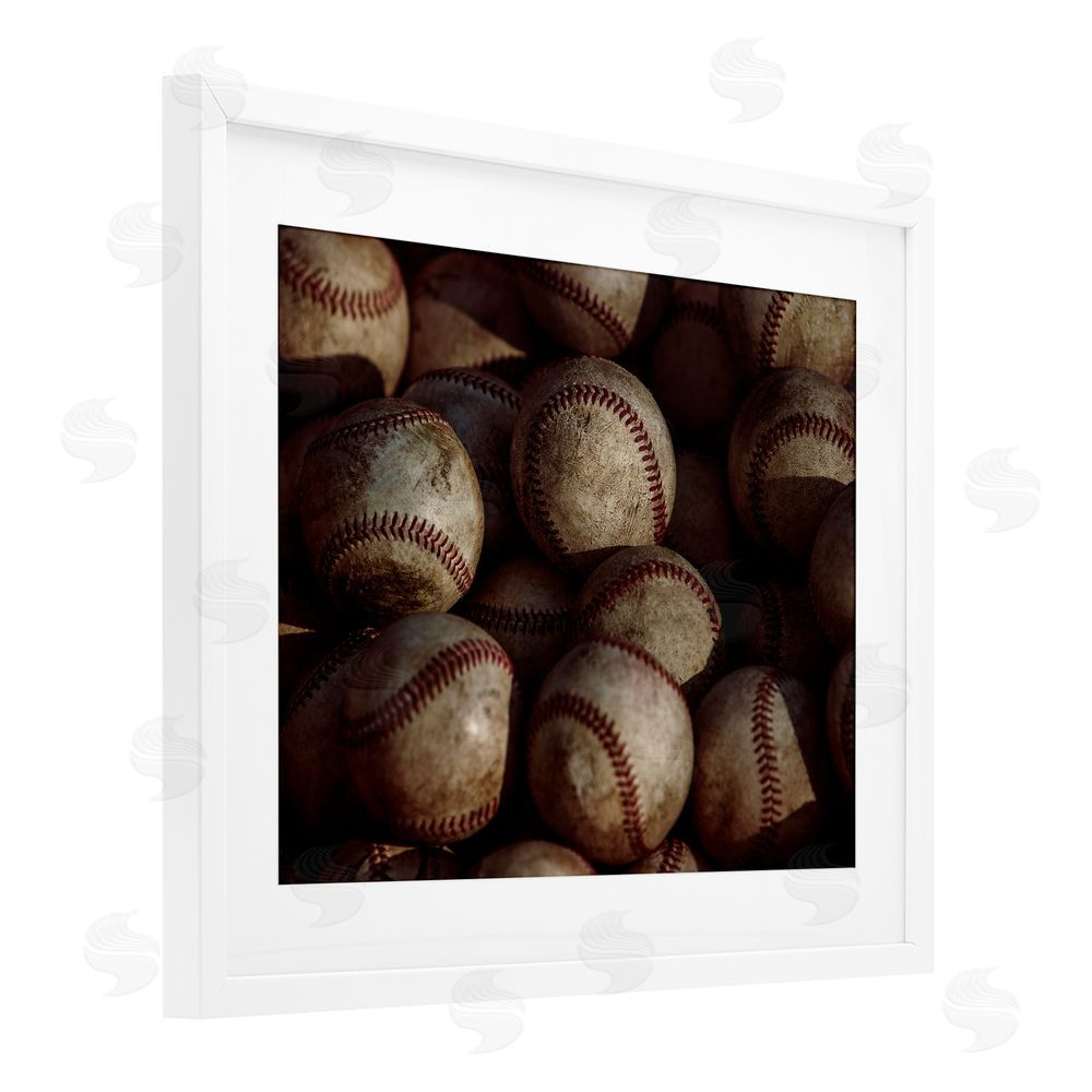 Marcus Prime Bin Of Baseballs White Framed Print Under Glass Art