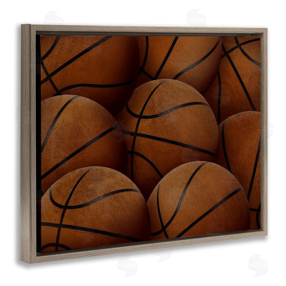 Marcus Prime Bin Of Basketballs Brown Floating Frame Canvas Art Print