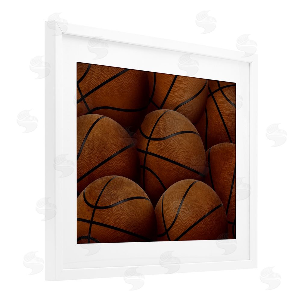 Marcus Prime Bin Of Basketballs White Framed Print Under Glass Art