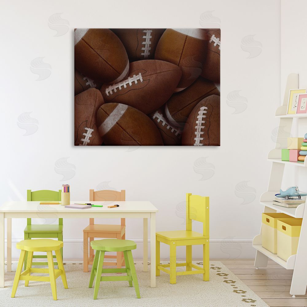 Marcus Prime Bin Of Footballs Printed Wall Art in Room