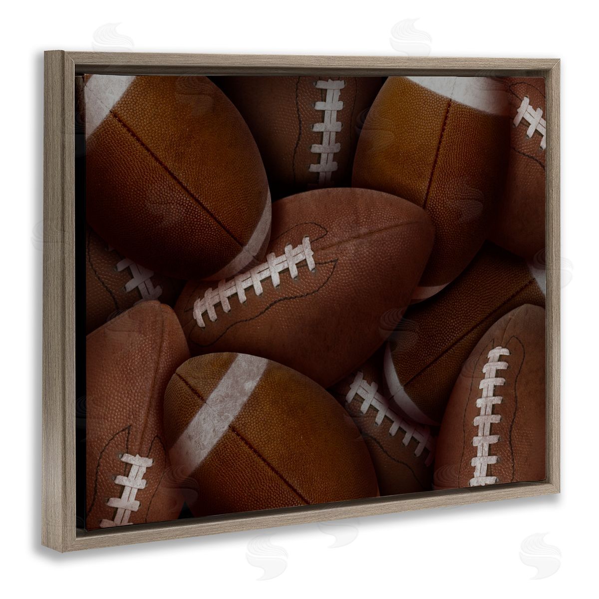 Marcus Prime Bin Of Footballs Brown Floating Frame Canvas Art Print