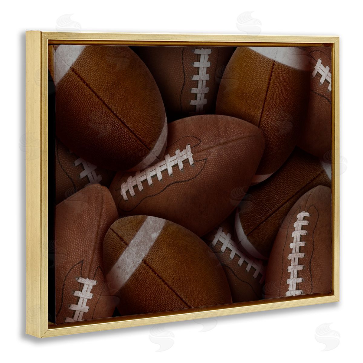 Marcus Prime Bin Of Footballs Gold Floating Frame Canvas Art Print