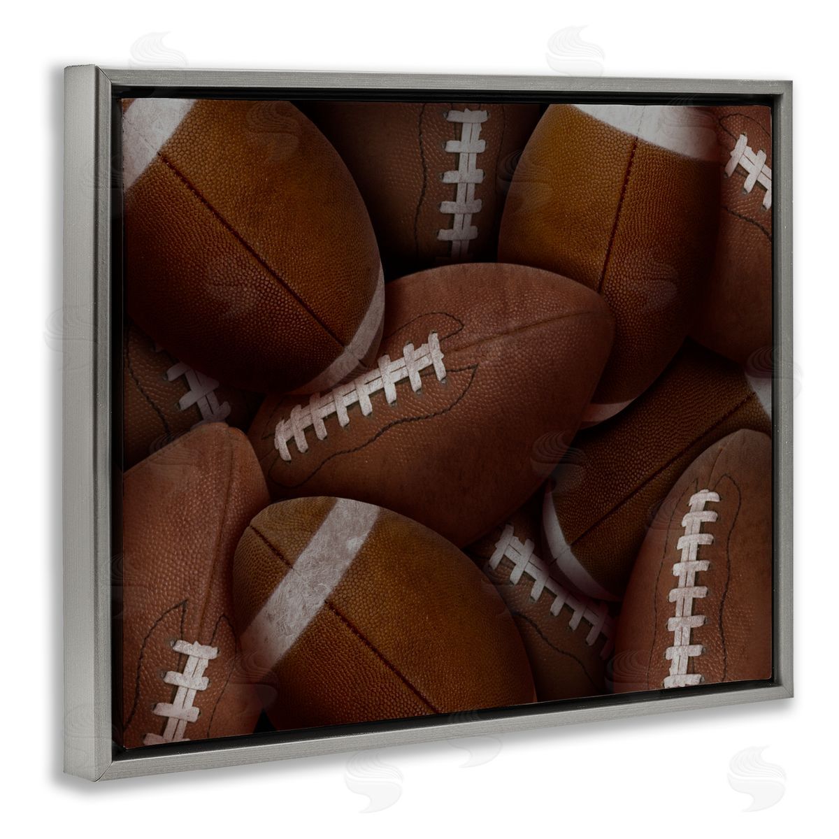 Marcus Prime Bin Of Footballs Gray Floating Frame Canvas Art Print