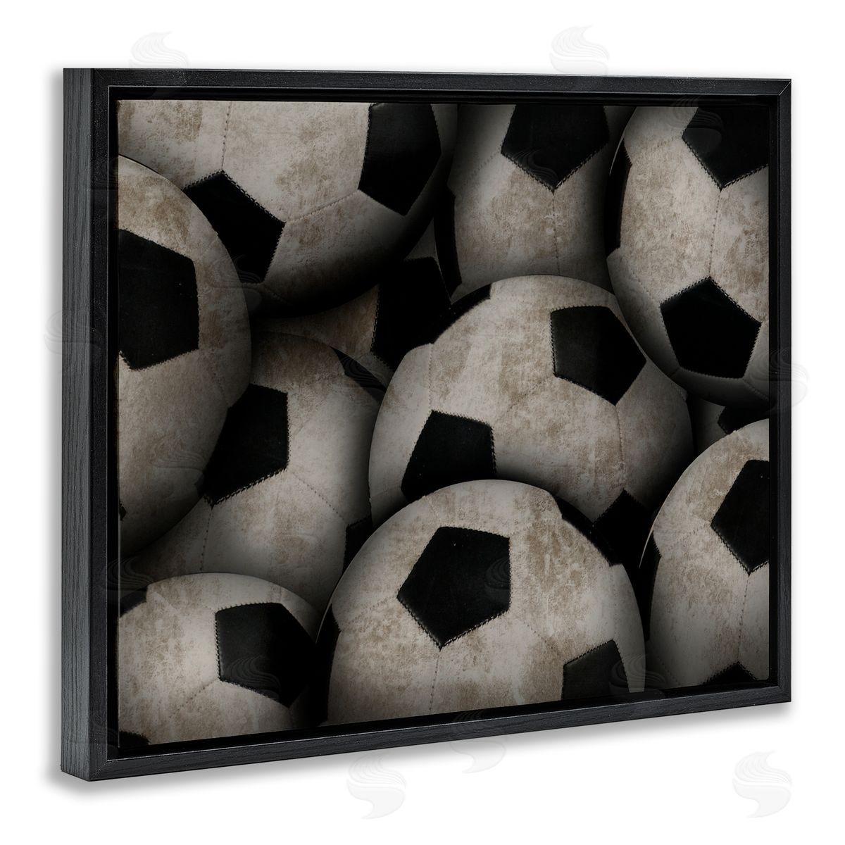 Marcus Prime Bin Of Soccer Balls Black Floating Frame Canvas Wall Art Print