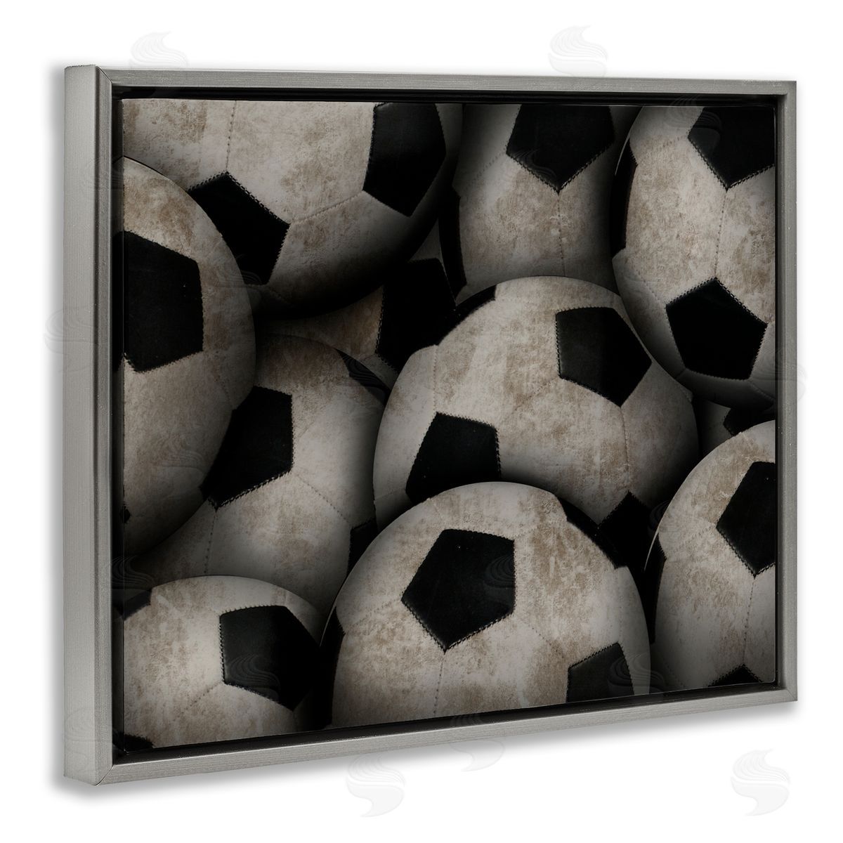 Marcus Prime Bin Of Soccer Balls Gray Floating Frame Canvas Art Print