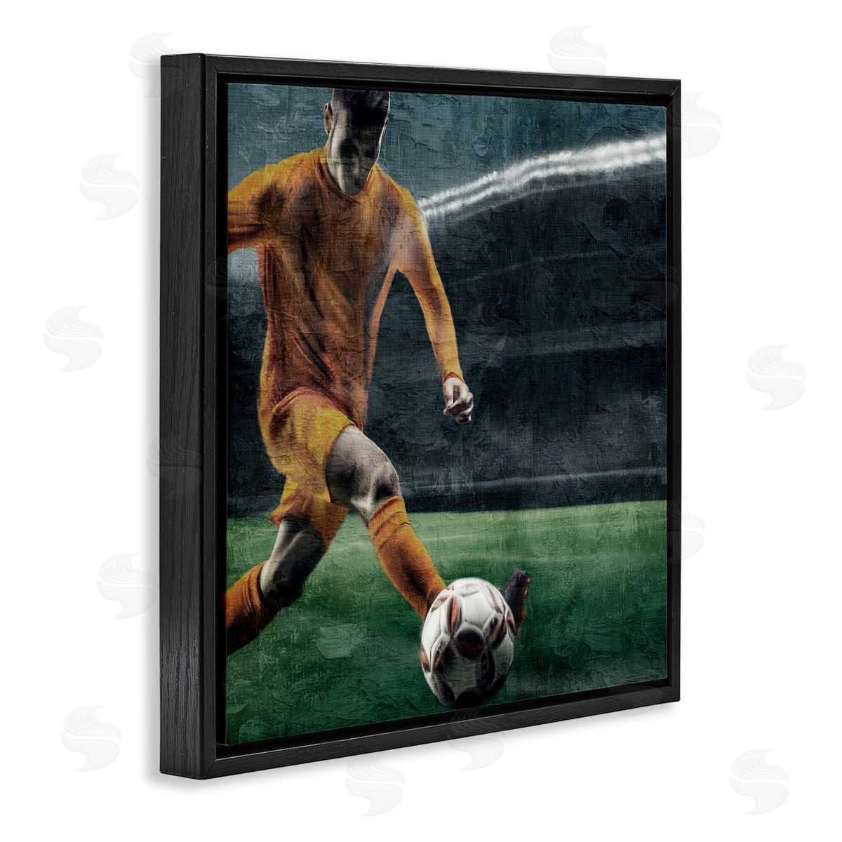 Kim Allen Soccer Kick In Action Black Floating Frame Canvas Wall Art Print