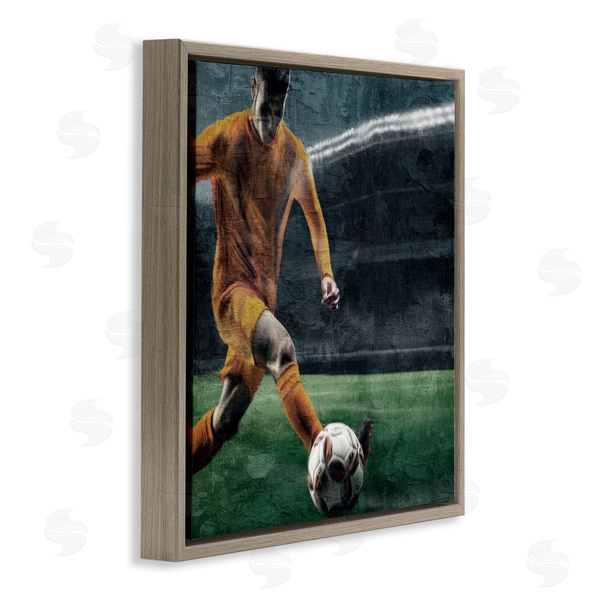 Kim Allen Soccer Kick In Action Brown Floating Frame Canvas Art Print
