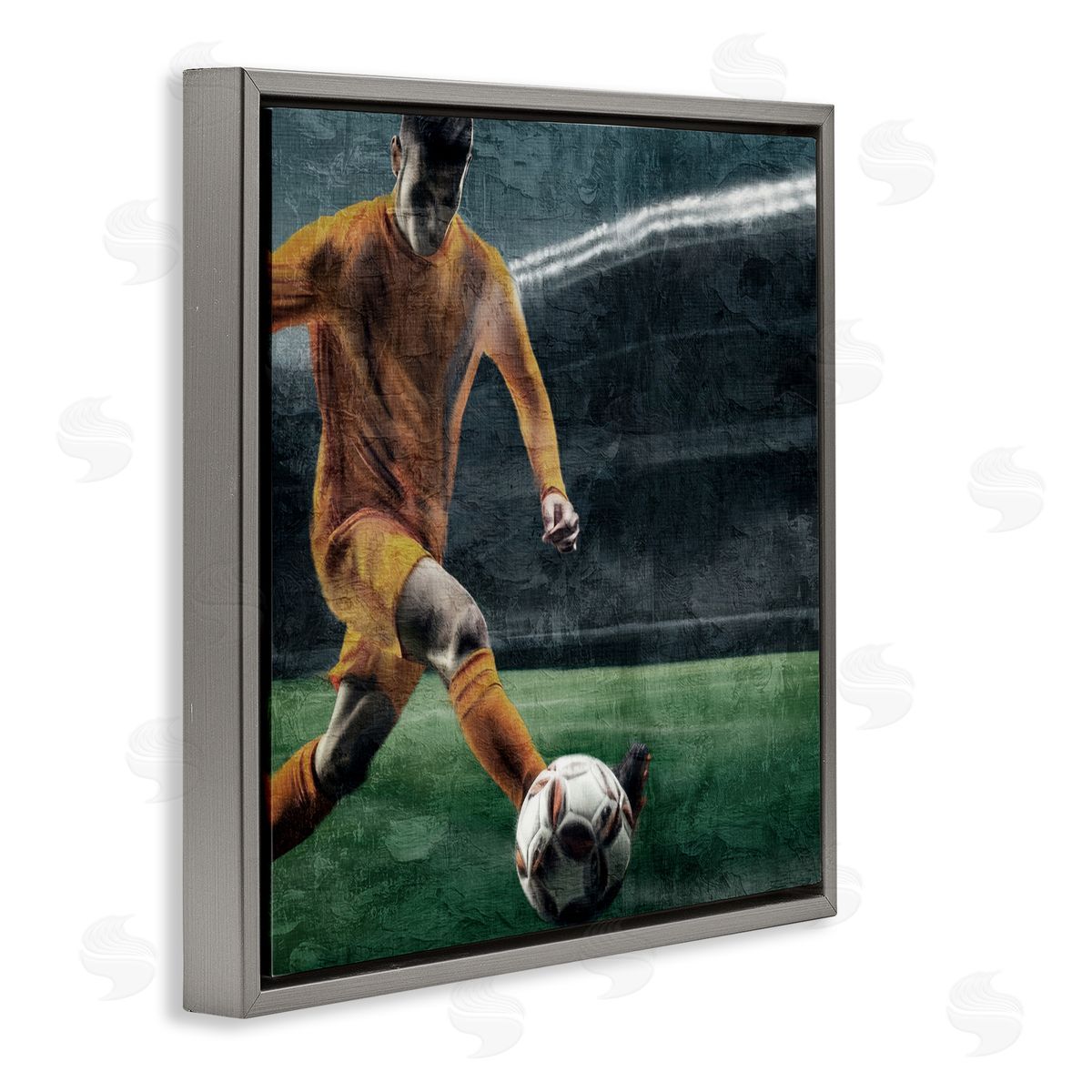 Kim Allen Soccer Kick In Action Gray Floating Frame Canvas Art Print