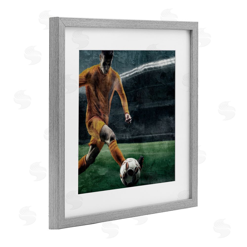 Kim Allen Soccer Kick In Action Gray Framed Print Under Glass Art