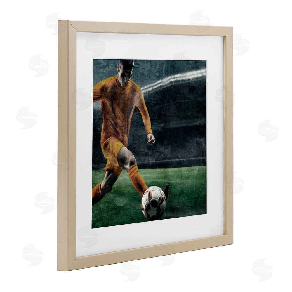 Kim Allen Soccer Kick In Action Birch Framed Print Under Glass Art