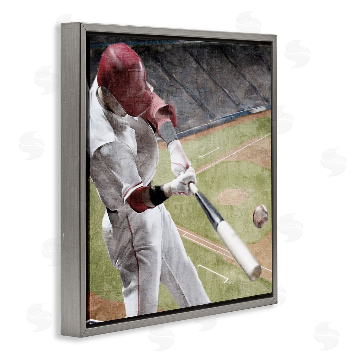 Kim Allen Baseball Swing In Action Gray Floating Frame Canvas Art Print