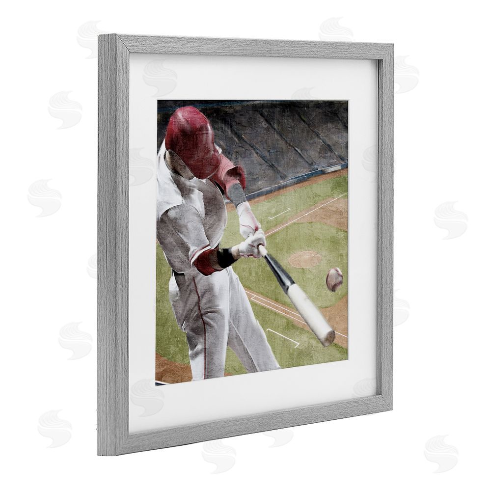 Kim Allen Baseball Swing In Action Gray Framed Print Under Glass Art