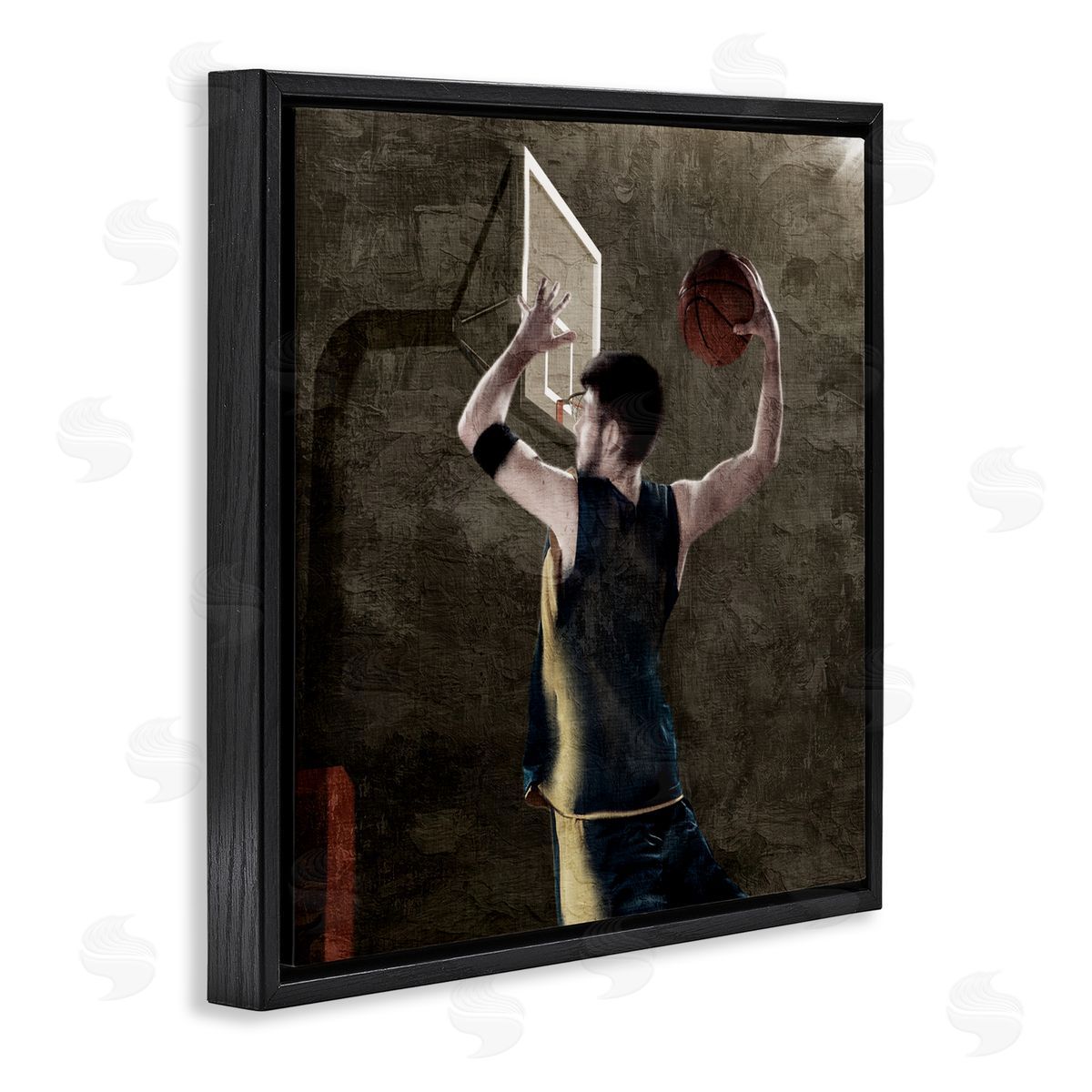 Kim Allen Basketball Dunk In Action Black Floating Frame Canvas Wall Art Print