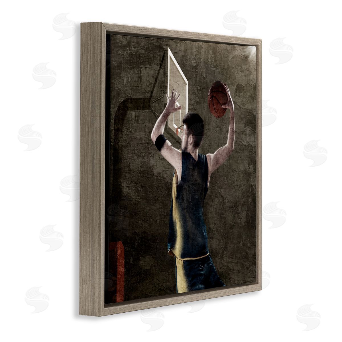 Kim Allen Basketball Dunk In Action Brown Floating Frame Canvas Art Print