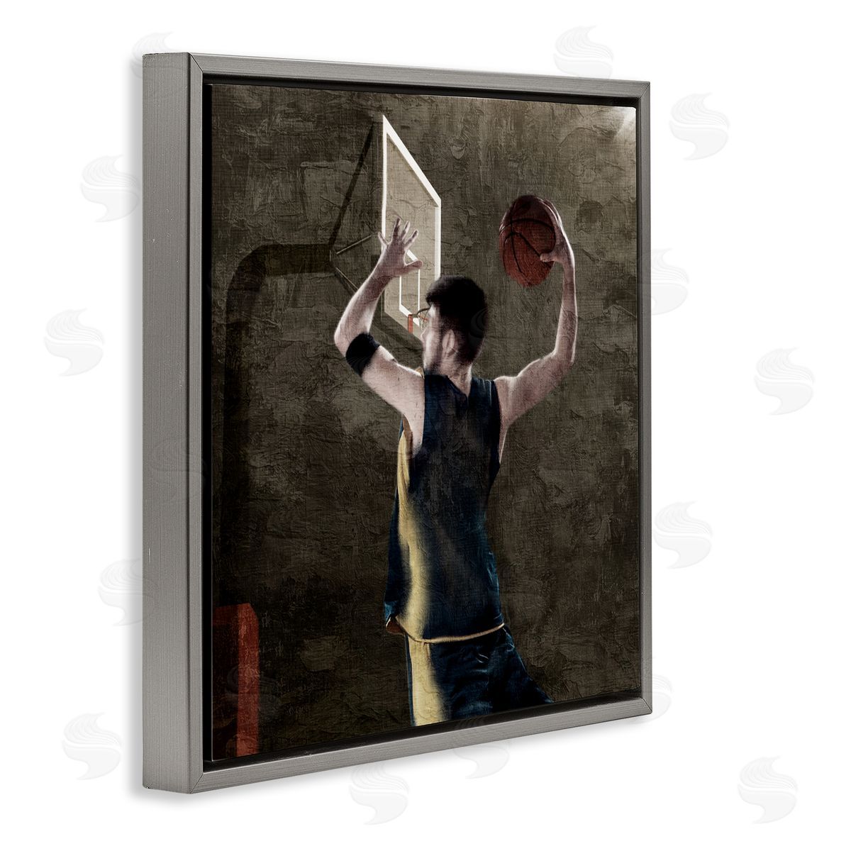 Kim Allen Basketball Dunk In Action Gray Floating Frame Canvas Art Print