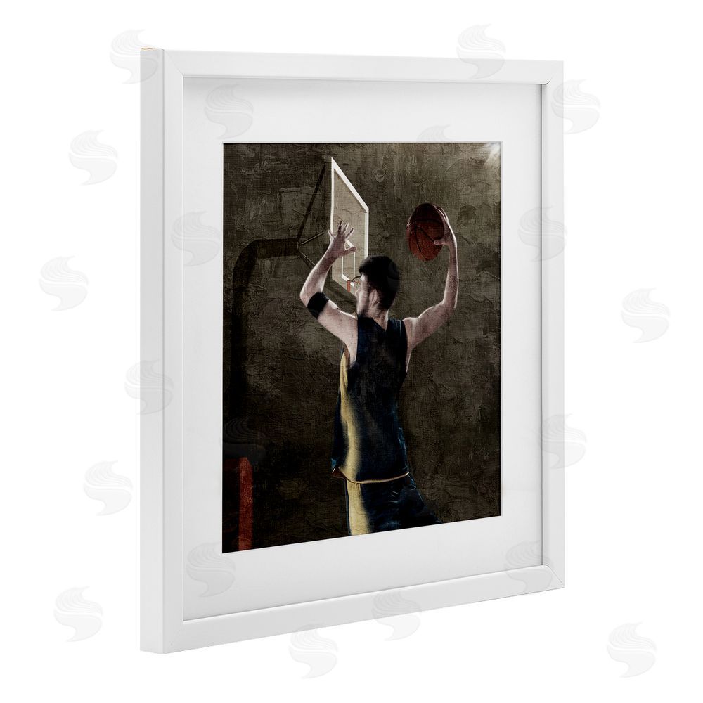 Kim Allen Basketball Dunk In Action White Framed Print Under Glass Art