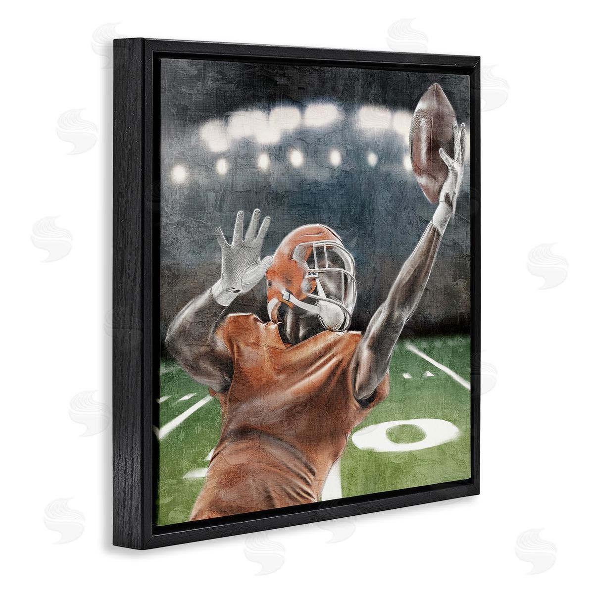 Kim Allen Football Catch In Action Black Floating Frame Canvas Wall Art Print