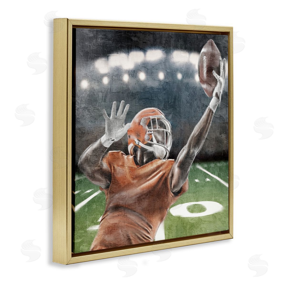 Kim Allen Football Catch In Action Gold Floating Frame Canvas Art Print