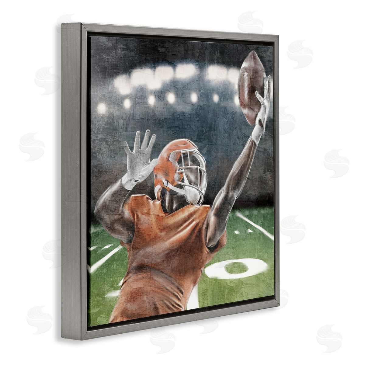 Kim Allen Football Catch In Action Gray Floating Frame Canvas Art Print