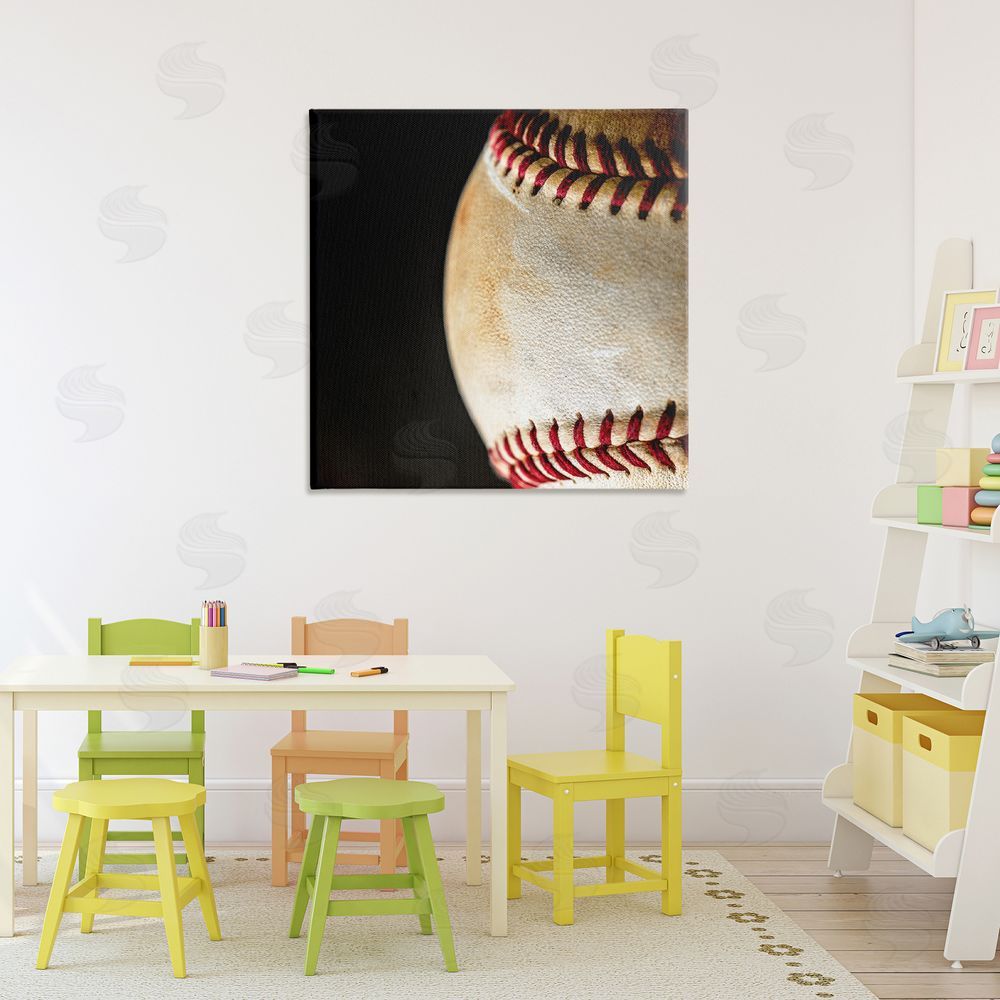 Kim Allen Baseball Closeup On Black Printed Wall Art in Room