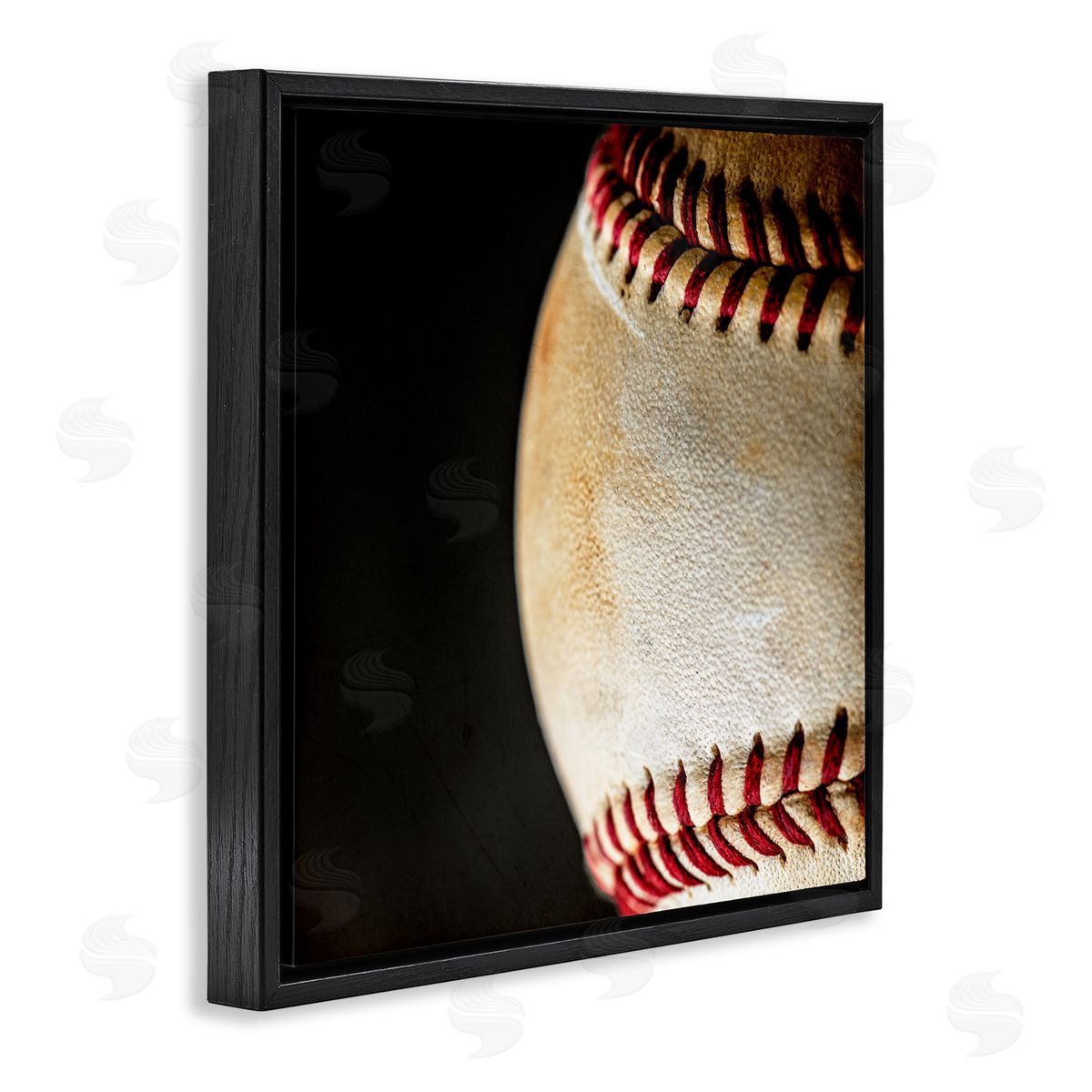 Kim Allen Baseball Closeup On Black Black Floating Frame Canvas Wall Art Print