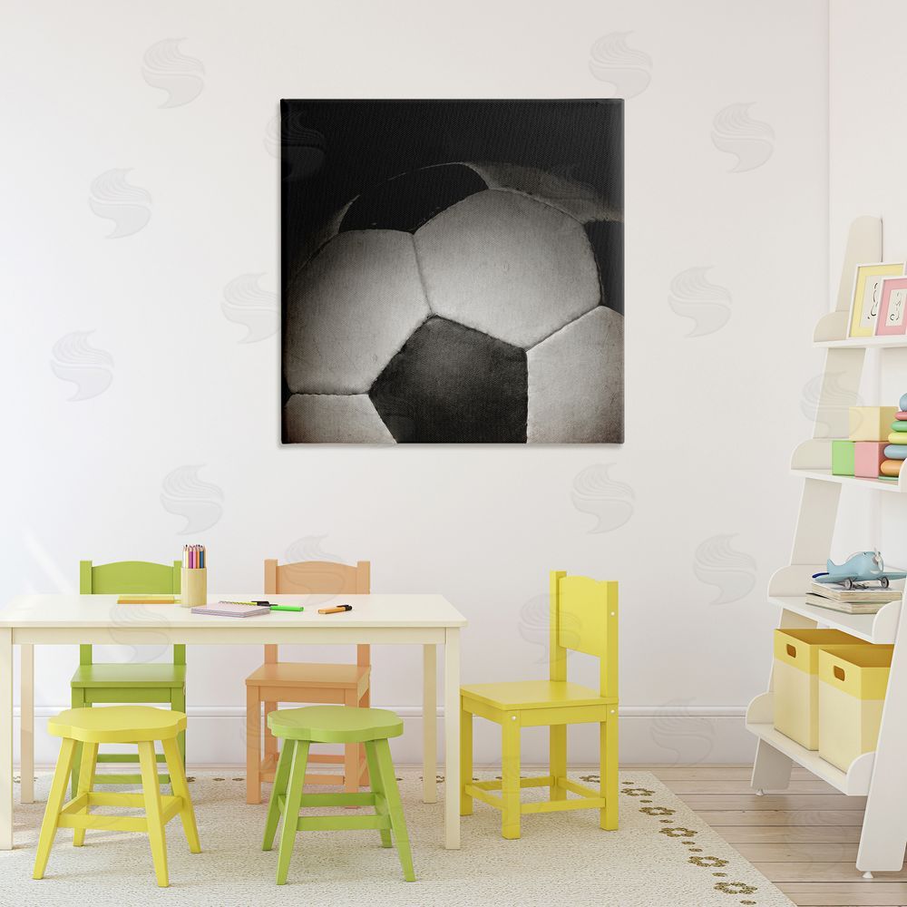 Kim Allen Soccer Closeup On Black Printed Wall Art in Room